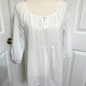 NWT Sz M Liz Claiborne White Cotton Top w/Tie Front